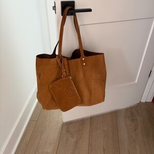 J McLaughlin Brown Suede Tote Bag with Pouch